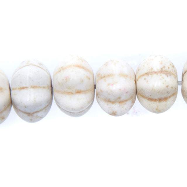 12ST612-T: 12x7mm White Magnesite Pumpkin Beads 15.5"