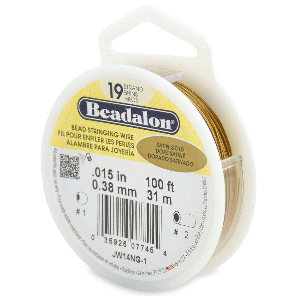 15FI296-SG100: Beadalon .015 19-strand Satin Gold 100FT