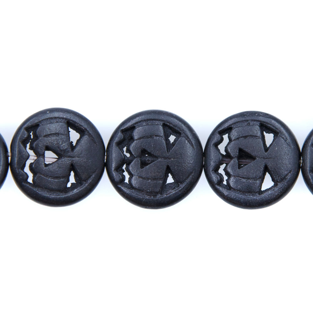 15ST50-BK: 15mm Black Magnesite Pumpkin Beads 15.5"