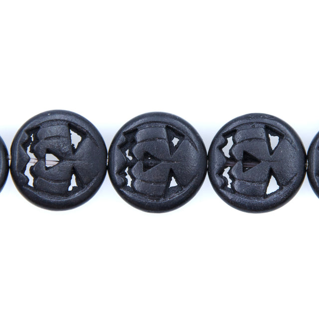 15ST50-BK: 15mm Black Magnesite Pumpkin Beads 15.5"