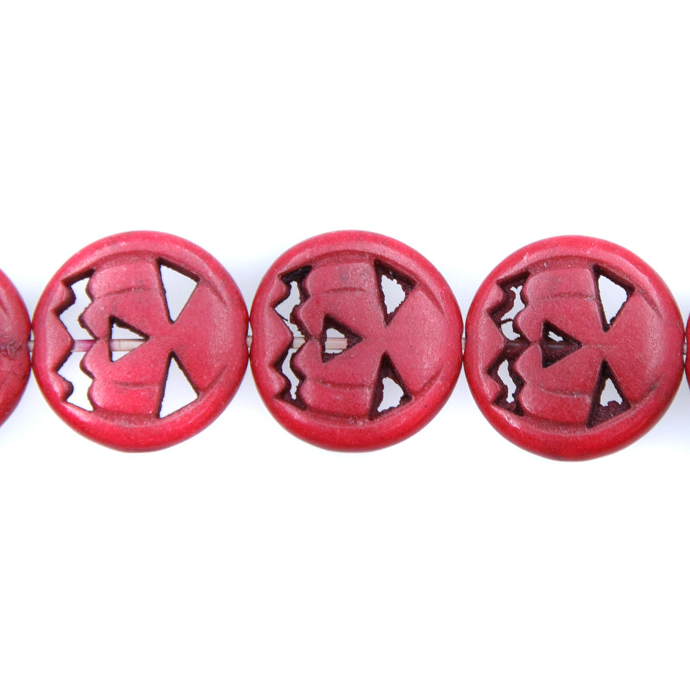 15ST50-R: 15mm Red Magnesite Pumpkin Beads 15.5"