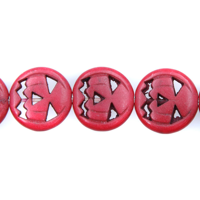 15ST50-R: 15mm Red Magnesite Pumpkin Beads 15.5"