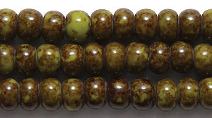 6SB184-52: CZ Seed Bead Olive Green With Travertine 6/0 36STR