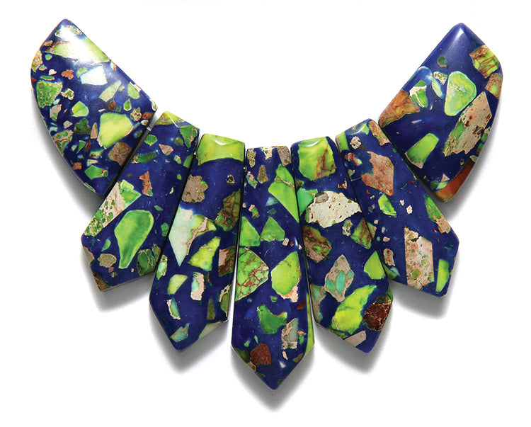 ST3411 7PCSE Mosaic Blue Green 20 To 44mm Shipwreck Beads