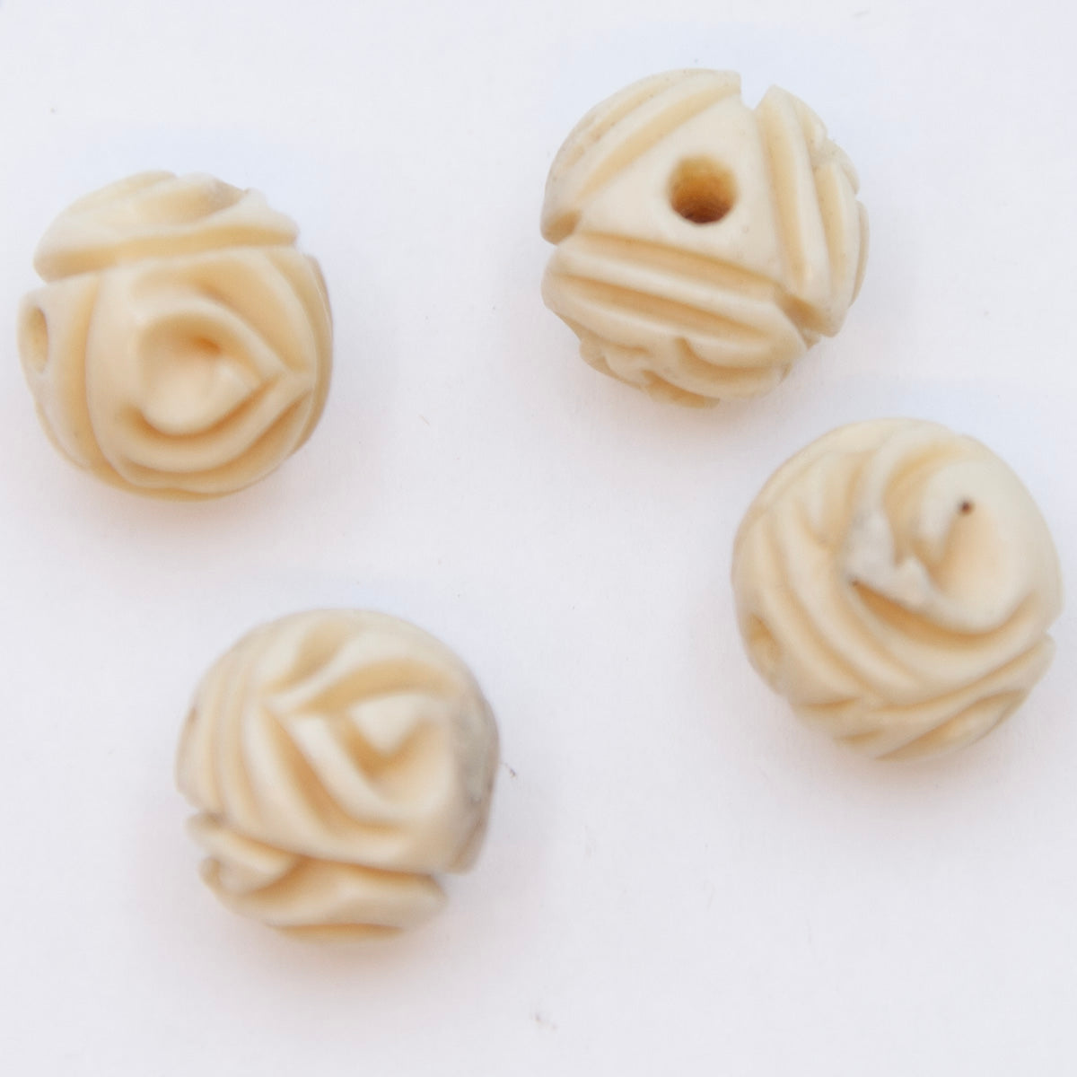 16BN153-R: Bone Carved Rose Round Antique Finish 16mm Average 4 Pieces