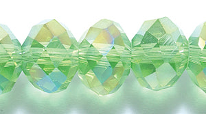 77CD582: Crystal Round Rondelle Green AB 8x10mm - 1STR