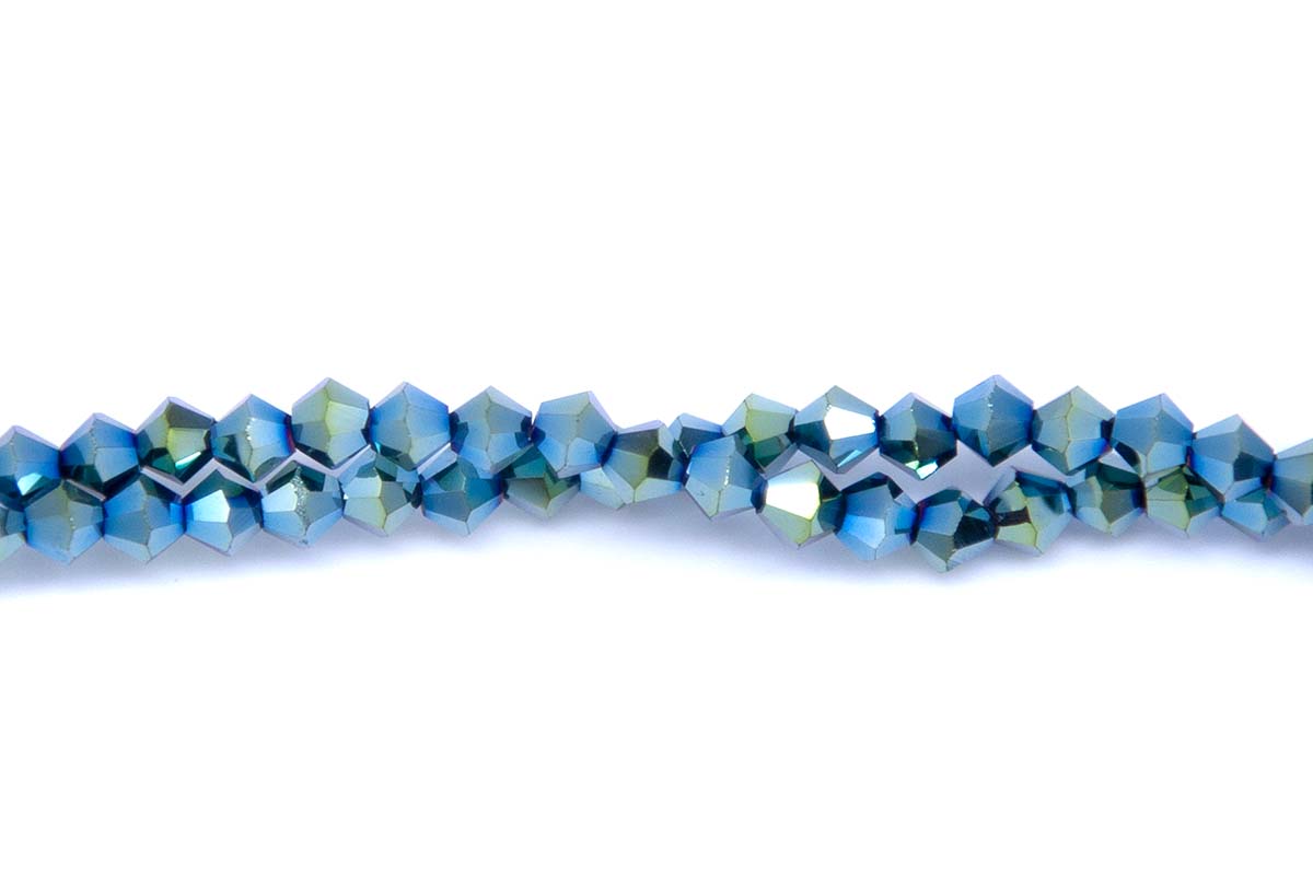 82CD882: FC CRY BICONE LT Green Metallic A A A 3.5MM 16" String