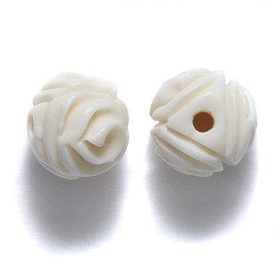 14BN114-R: Bone Carved Rose Round 14mm Average 5 Pieces