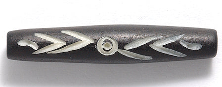 36IP109-CA: India Bone Hare Pipe Black Carved 1.5inch 12 Pieces