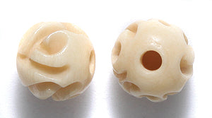 10BN153-R: Bone Carved Rose Round Antique Finish 10mm Average 10 Pieces
