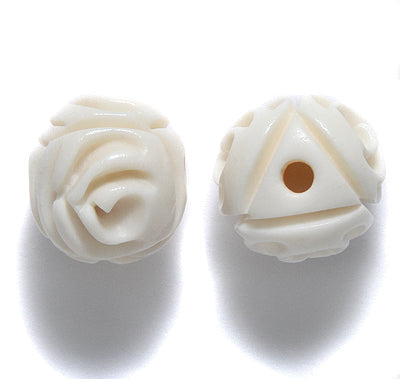 16BN114-R: Bone Carved Rose Round 16mm Average 4 Pieces
