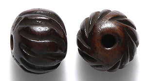 12BN158-C2: Bone Round Brown Carved 12mm 20 Pieces