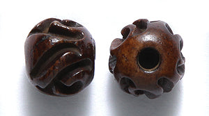10BN158-R: Bone Carved Rose Round Brown 10mm Average 10 Pieces