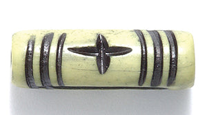 BN275-12: Bone Carved Tube Black With Lime 24mm Average 20 Pieces