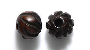 8BN158-C2: India Bone Round Dark Brown Carved 8mm 25 Pieces