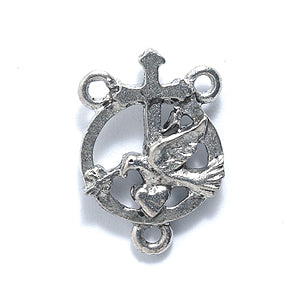 PW6007-S: Rosary Center Dove Ant Pewter 18x19mm - 1PC