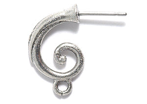 PW1103-S: Earring Post Curl W/Loop Silver 17mm -1 PR