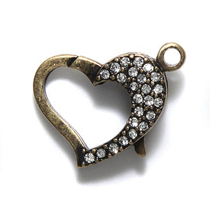 BR3000-AB: Heart Clasp Cry Pave 27x31mm ANT Brass-1EA