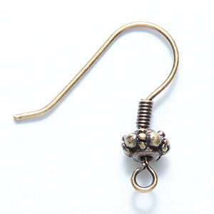 FI54-BAB: Earwire 5.5mm Bali Round ANT Brass 20ga - 6PR