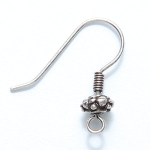 FI54-BAS: Earwire 5.5mm Bali Round ANT Silver 20GA 6PR