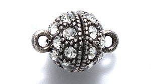 FI146-2AS: Clasp Magnetic Ball w/Crystals 11x15mm Ant Silver Plate