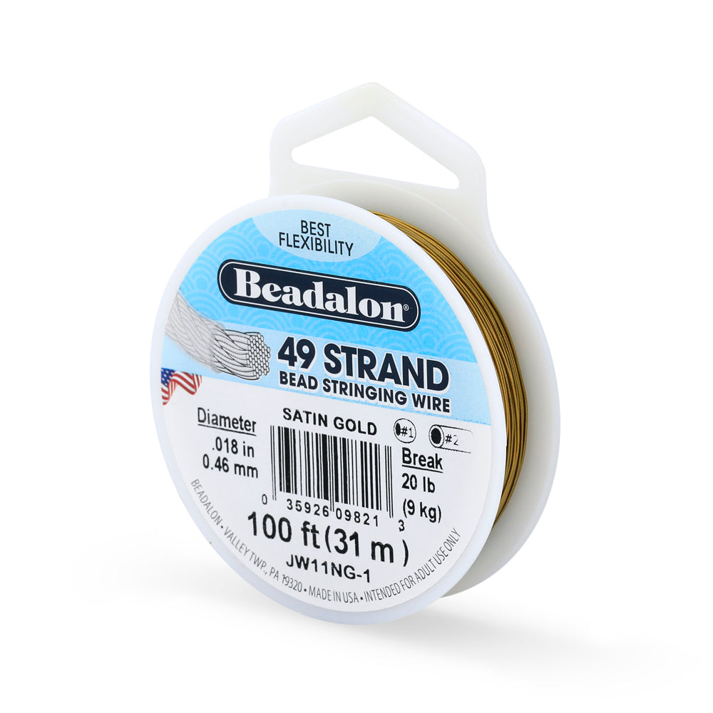18FI294-SG100: Beadalon .018" 49-strand Satin Gold 100FT