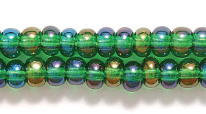 6SB584-TR: CZ Seed Bead Trans Christmas Green AB 6/0-6STR