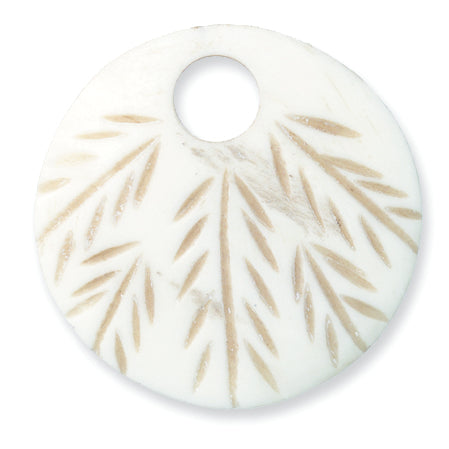BN245: Bone Pendant Disc With Leaf Design 34mm 5 Pieces