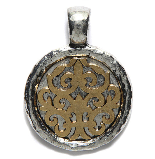 PW6438-TT: Pewter Pendant Ornate Filigree Two-Tone 33mm 1PC