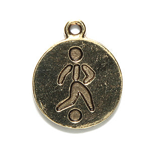 PW6465-AG: Charm Soccer Player On Disc 20mm Ant Gold - 1PC