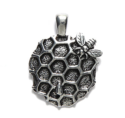 PW6529-S: Pendant Bee On Honeycomb Ant Pewter 21x24mm-1PC