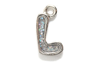 PW3200-L: Charm Letter L w/Glitter Silver 15mm-1PC