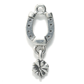 PW4230-S: Horseshoe w/4 Leaf Clover Ant Pewter 10x26mm 1PC