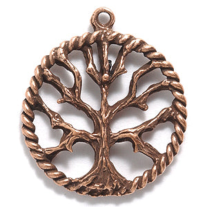 PW188-AC: Tree Of Life Pendant Round Ant Copper 25mm-1PC