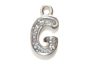 PW3200-G: Charm Letter G w/Glitter Silver 15mm-1PC