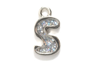 PW3200-S: Charm Letter S w/Glitter Silver 15mm-1PC