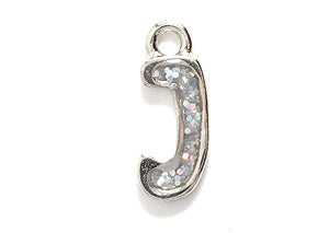 PW3200-J: Charm Letter J w/Glitter Silver 15mm-1PC