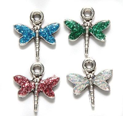 PW865-ES: Charm Dragonfly Glitter Epoxy Ant Pewter 14mm - 1EA