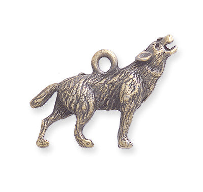 PW146-G: Charm Coyote/ Wolf Ant Brass 20x24mm-1PC