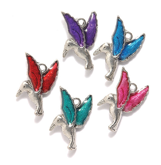 PW6121-ES: Charm Hummingbird Asst Epoxy Silver 20mm