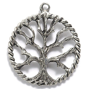 PW188-S: Tree Of Life Pendant Round Ant Pewter 25mm 1EA