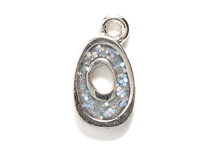 PW3200-O: Charm Letter O w/Glitter Silver 15mm-1PC