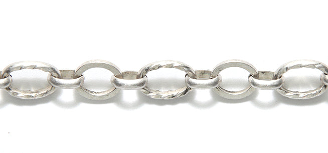 39CX2815: Chain 7.5x11mm TEXTR & Plain ANT Silver 1FT