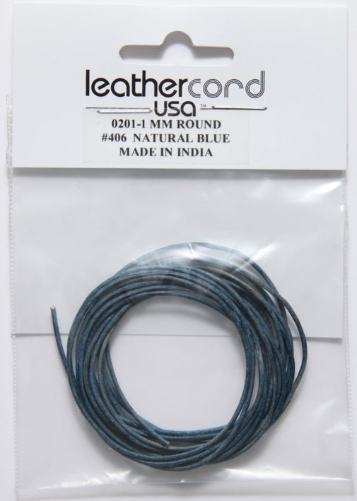 10LC175-U2: Leather Cord 1mm Natural Blue 2MTR