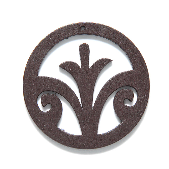 48WC837-58: Wood Circle Fleur De Lis 48mm Dark-3PC