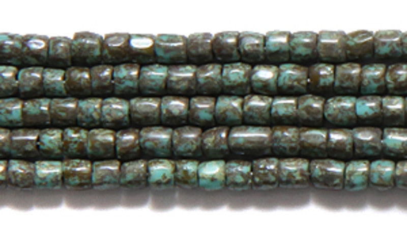 9SC185-52: CZ Seed Bead 3-cut Turquoise Green Travertine 9/0 5HK