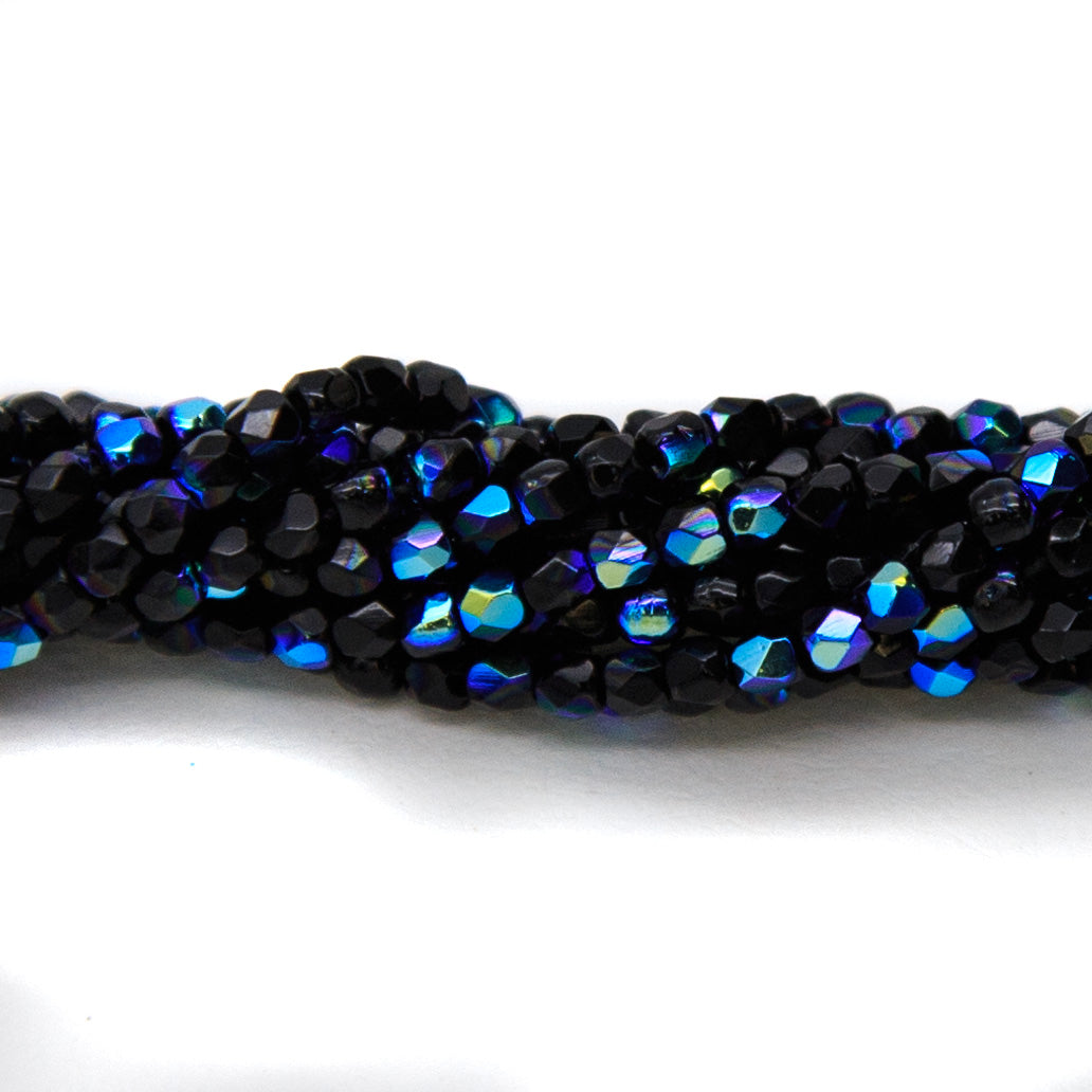 2FC509: Czech Faceted Round Opaque Black AB 2mm 600pc