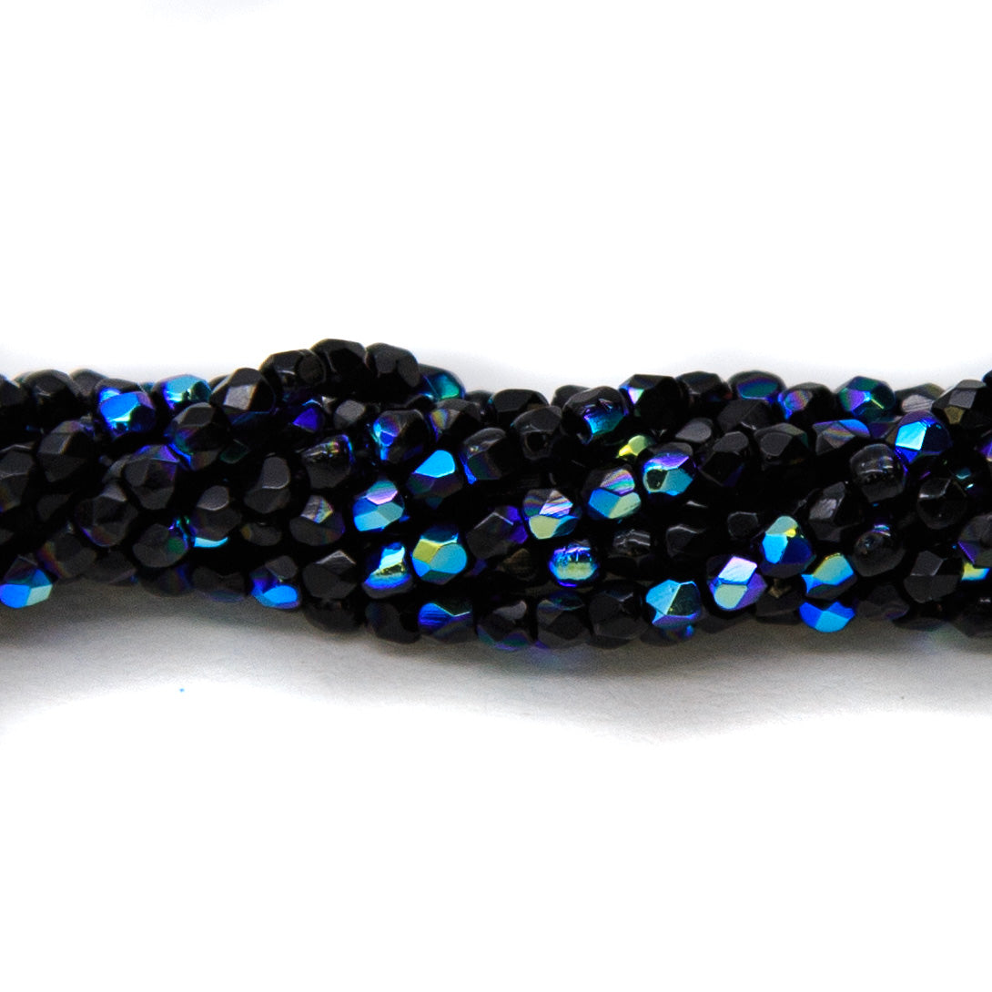 2FC509R: Czech Faceted Round Opaque Black AB 2mm 100 Pieces