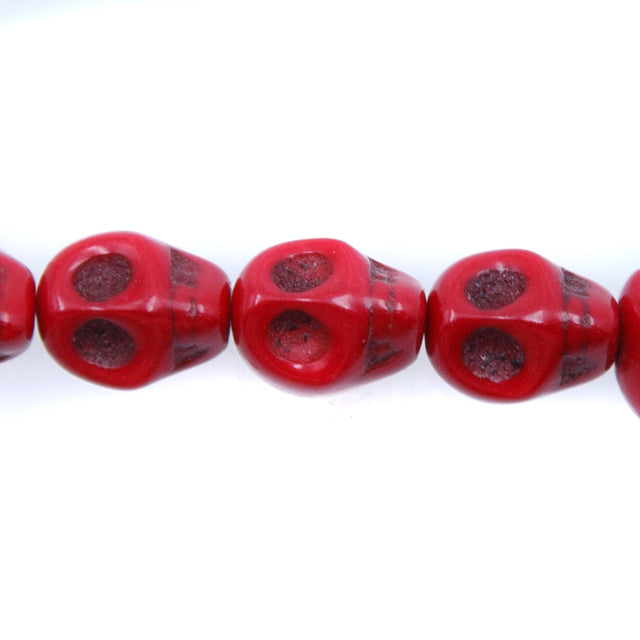 2ST50-R: 10x8mm Red Magnesite Skull Beads 15.5"