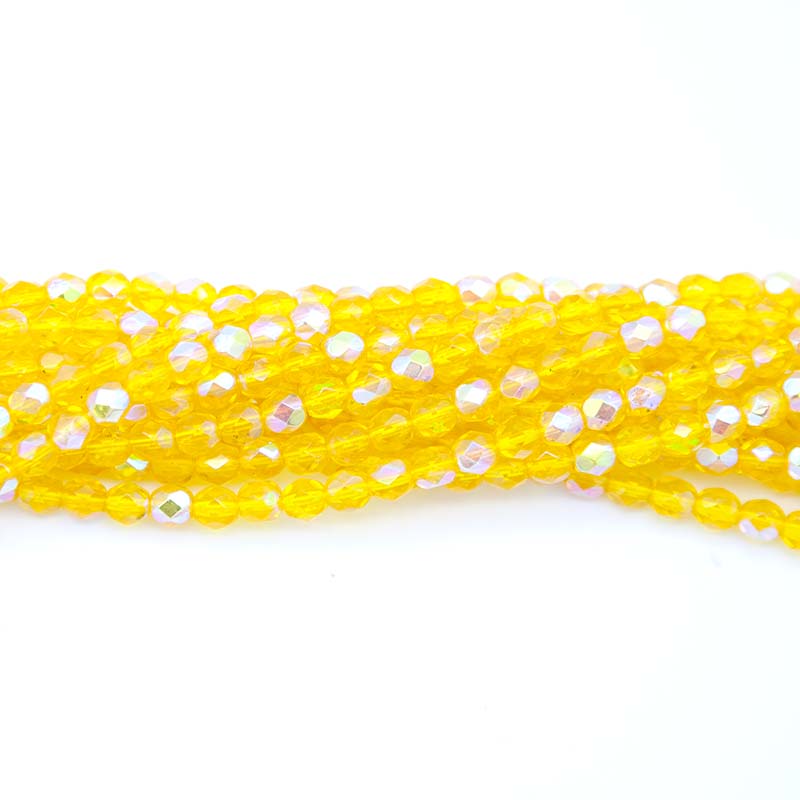 4FC525-AR: CZ Faceted Round Tawny Yellow AB 4mm - 100 Pieces